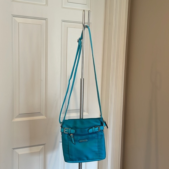 Roots aqua turquoise crossbody bag - adjustable straps; silver hardware - Picture 3 of 12